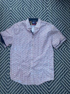 Short-Sleeve White Shirt with Red Micro Floral Print by Lucky Brand